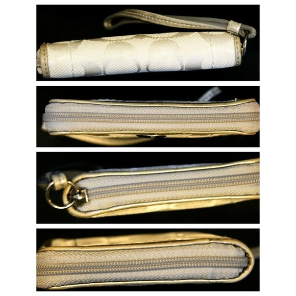 Coach Signature Zipper Wallet Wristlet ID White Folding Canvas Multiple Pocket - Picture 8 of 12